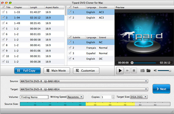 Tipard DVD Cloner for Mac Screenshot